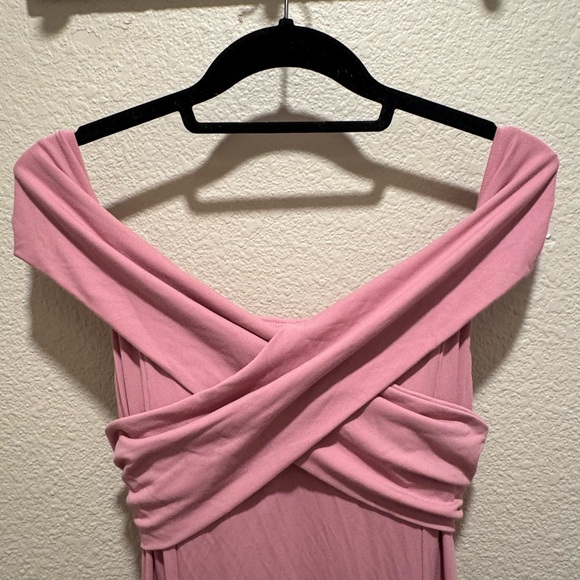 OGL Flowy Criss Cross Off-shoulder Midi Brami Dress ~ Rose Mauve - Picture 5 of 9